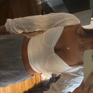 La Hearts White Long Sleeve Crop Blouse